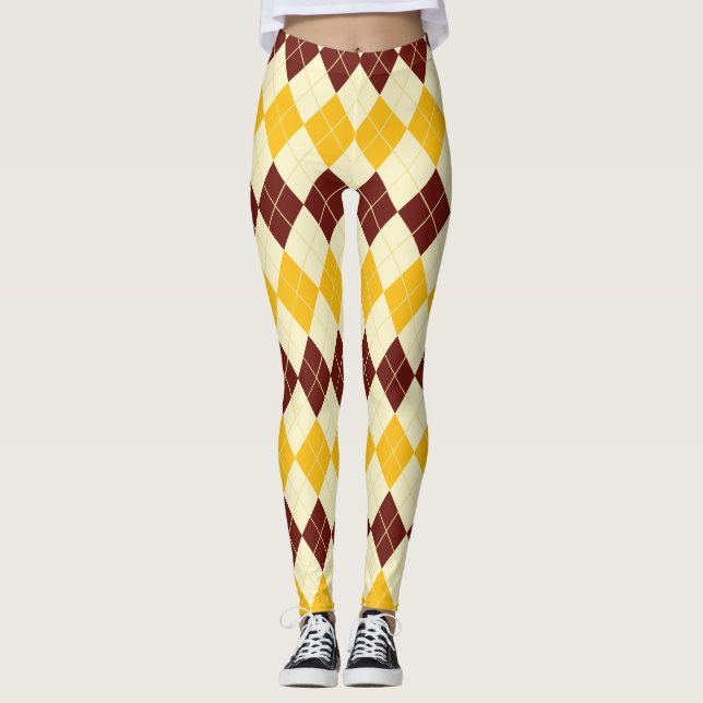 Brown - Yellow Scottish Tartan-Pattern Leggings (Front)