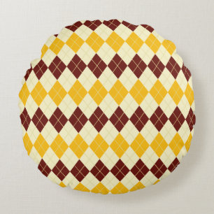 Brown - Yellow Scottish Tartan-Pattern Round Cushion