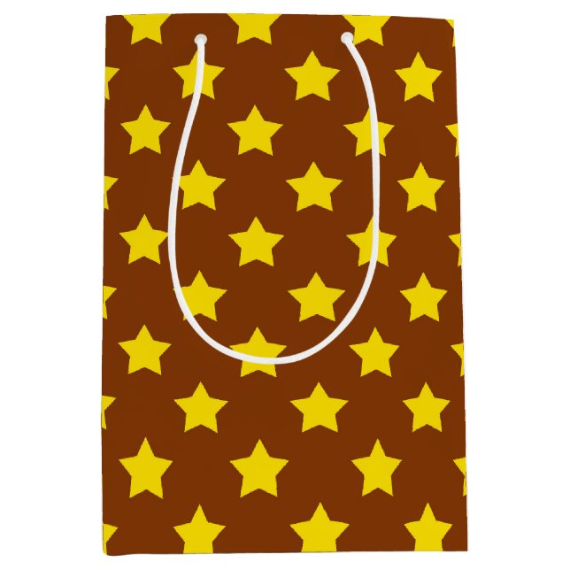 Brown Yellow Stars Pattern Decorative Medium Gift Bag (Front)