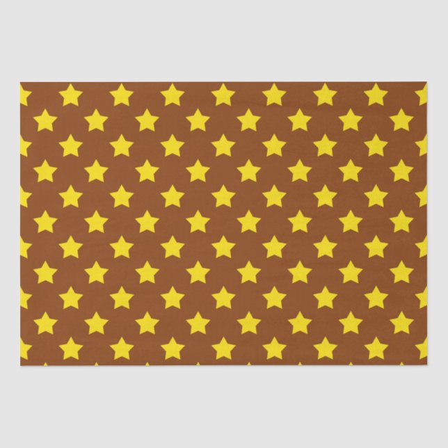 Brown Yellow Stars Pattern Decorative Tissue Paper (Front)