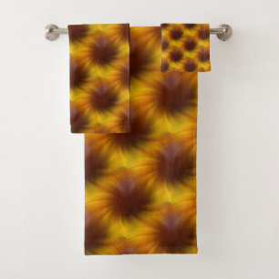 Brown Yellow Swirl Abstract Pattern Bath Towel Set