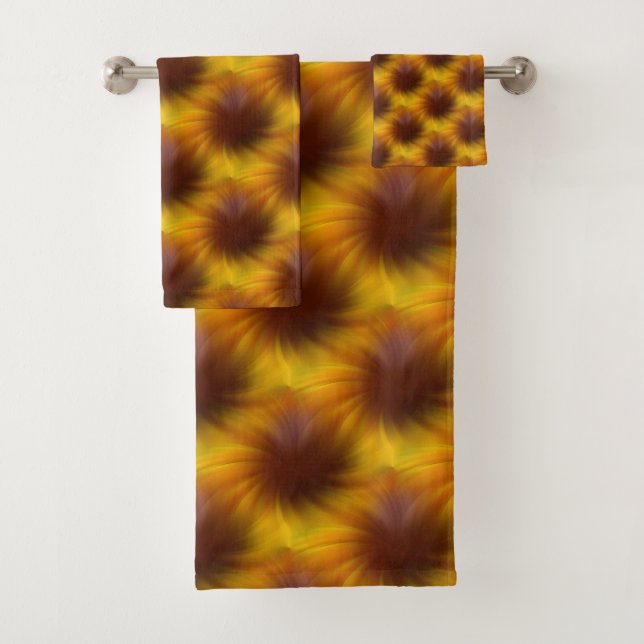 Brown Yellow Swirl Abstract Pattern    Bath Towel Set (Insitu)