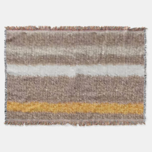 Brown, yellow, white plush stripes throw blanket