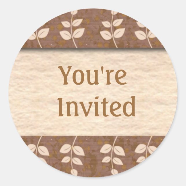 Brown You're Invited Envelope Seals Round Stickers (Front)