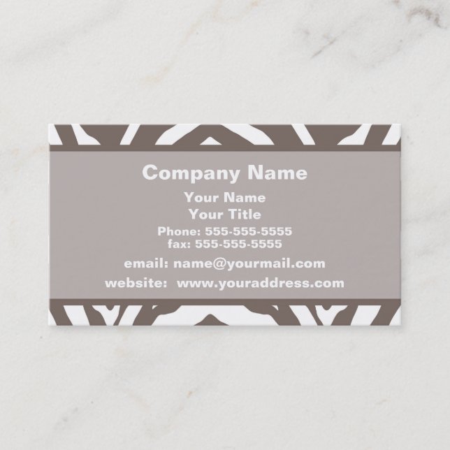 Brown Zebra Appointment Reminder Business Card (Front)