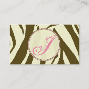 Brown Zebra Print / Pink  Monogram Business Card
