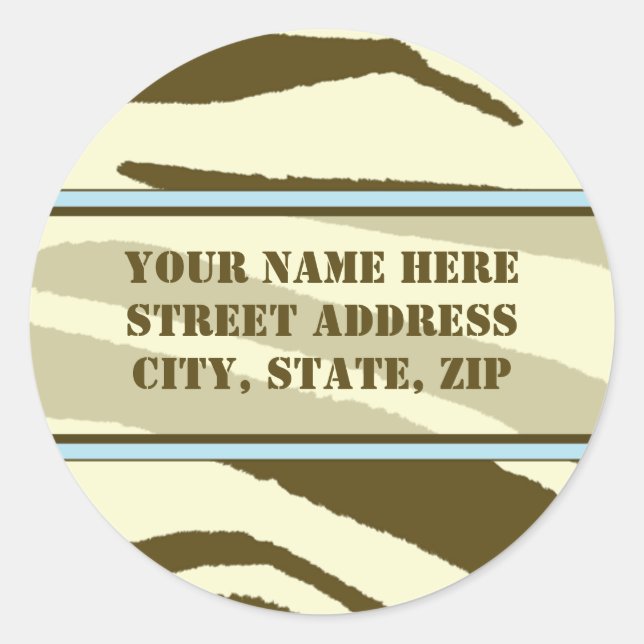 Brown Zebra Print with Baby Blue Address Labels (Front)