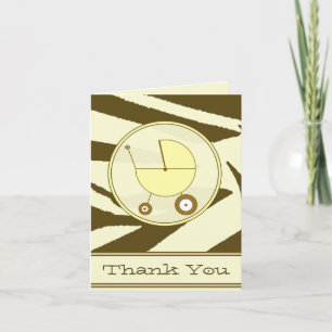 Brown Zebra Print / Yellow Baby Carriage Thank You Card