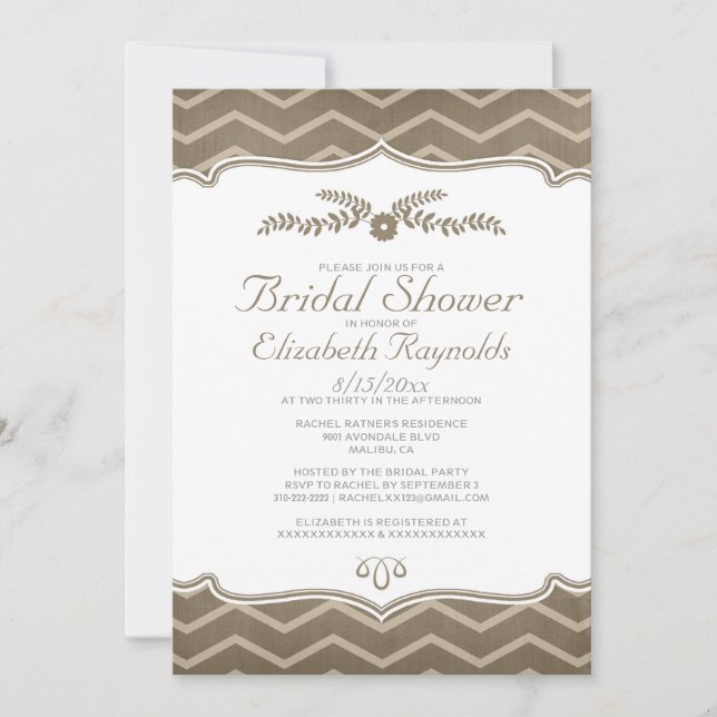 Brown Zigzag Bridal Shower Invitations (Front)