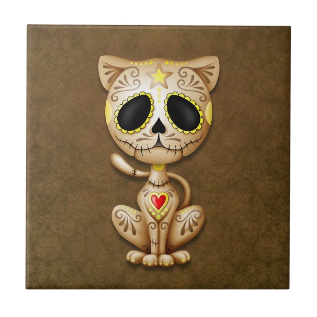 Brown Zombie Sugar Kitten Ceramic Tile (Front)