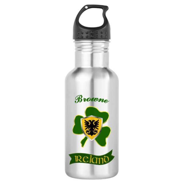 Browne Irish Shield & Shamrock Personalised  710 Ml Water Bottle (Front)