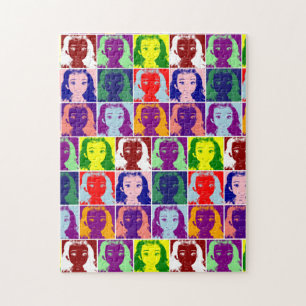 brownhaired girl black ink pop art jigsaw puzzle
