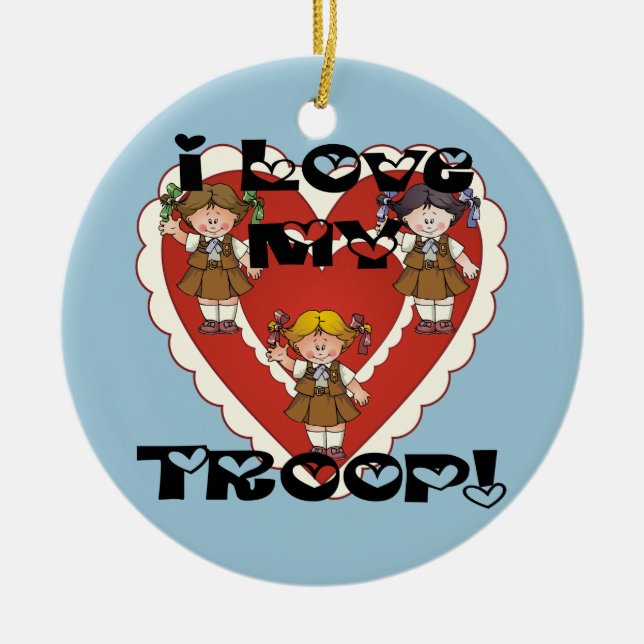 Brownie I Love My Troop Heart Ceramic Tree Decoration (Front)