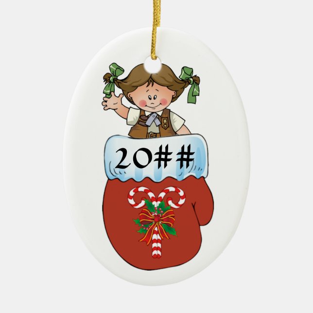 Brownie Mitten Brunette Ceramic Ornament (Front)