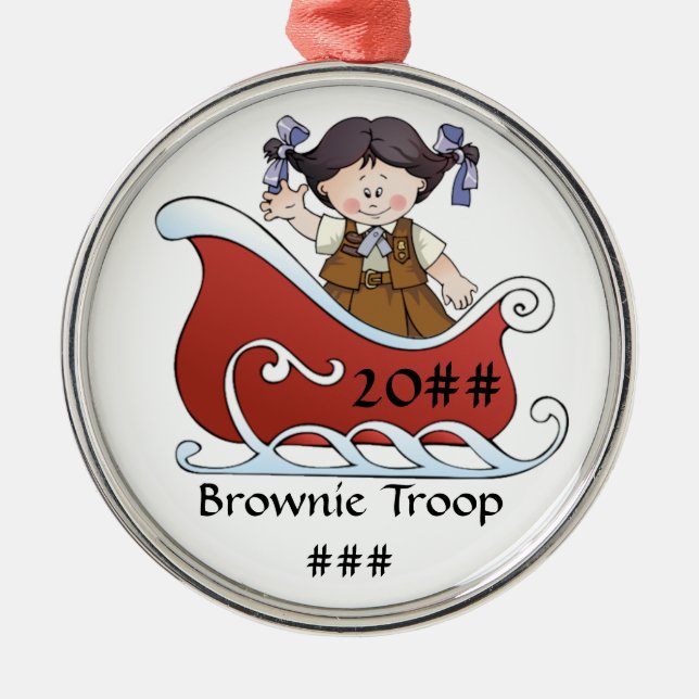 Brownie Scout Sled Black Hair Metal Tree Decoration (Front)