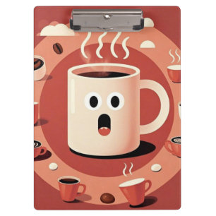 Brownish Cute funny Cartoon coffee cups  Clipboard