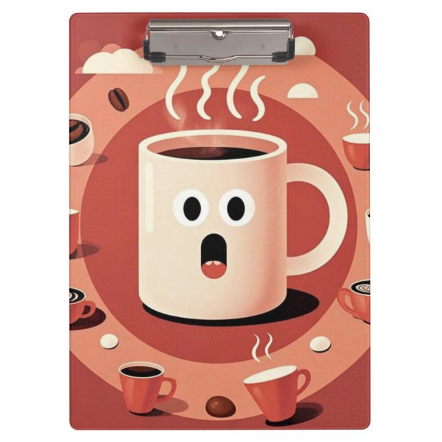 Brownish Cute funny Cartoon coffee cups  Clipboard (Front)