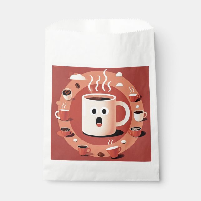 Brownish Cute funny Cartoon coffee cups  Favour Bag (Front)