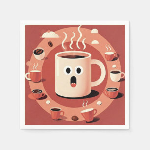 Brownish Cute funny Cartoon coffee cups  Napkin