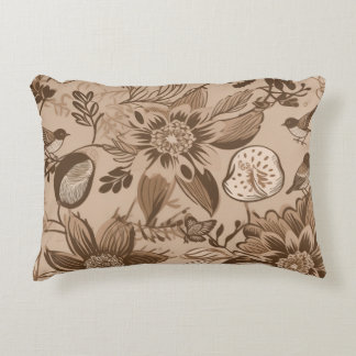 Brownish Floral and Birds Decorative Cushion