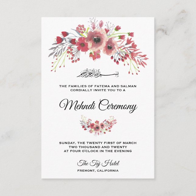 Brownish Pink Floral Islamic Mehndi Ceremony Enclosure Card (Front)
