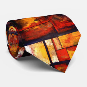 Brownish Red Yellow Modern Art Abstract Tie