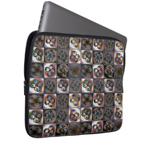 Brownish square mosaic of tile with flower drawing laptop sleeve