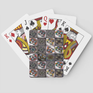 Brownish square mosaic of tile with flower drawing playing cards
