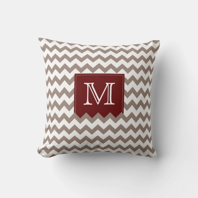 Brownish tan Zig Zag Pattern with deep red box Cushion (Front)