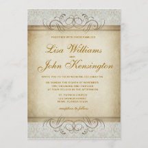 Brownish Vintage Damask Wedding Invitation