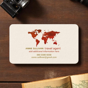 Brownish World Map Travel Agent Cream Paper Business Card
