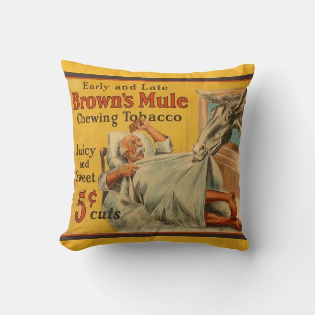 Brown's Mule Chewing Tobacco Rustic Decor Cushion (Front)