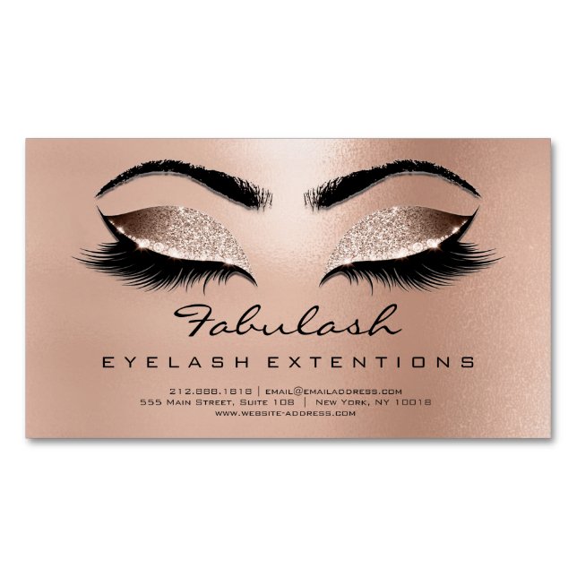 Browns Rose Gold Glitter Waxing Makeup Lashes Magnetic Business Card (Front)