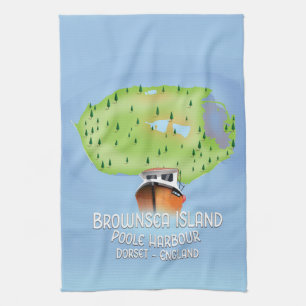 Brownsea Island map, Poole, dorset, England. Tea Towel