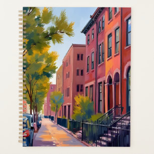 Brownstone City Street Boston Brick Watercolor Planner
