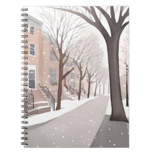 Brownstone Street Snowy Winter Watercolor Notebook