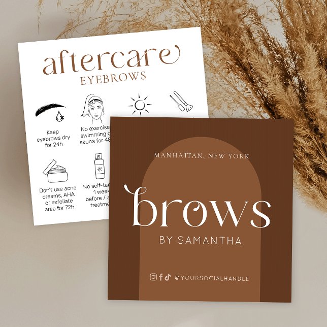 Brows Aftercare Cards Modern Boho Terracotta (Modern boho brows aftercare cards with icons and modern fonts)