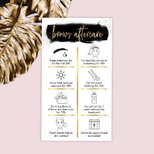 Brows Aftercare Guide Black & Gold Glitter Beauty Business Card
