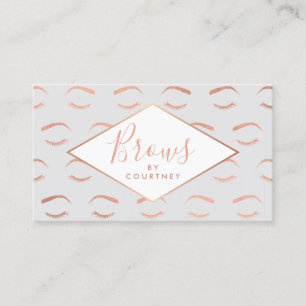 Brows and Lashes Pattern Grey/Rose Gold Business Card