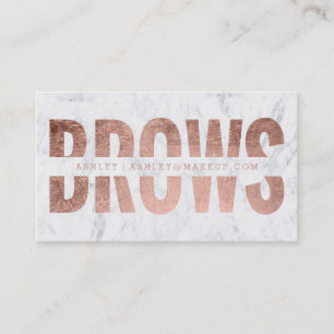 Brows cut out faux rose gold typography marble business card