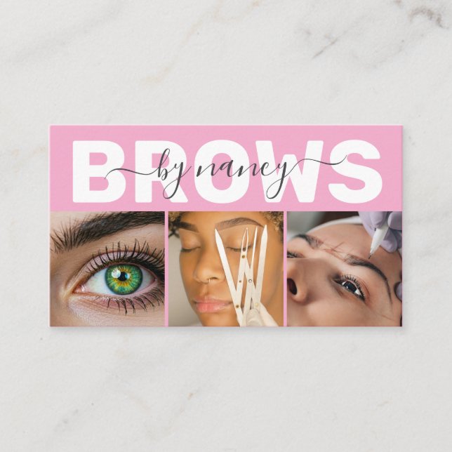 Brows Elegant Blush Pink Photo QR Code Logo Business Card (Front)