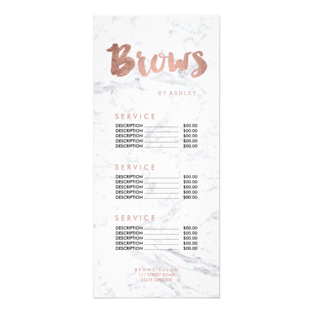 Brows faux gold marble price list menu (Back)
