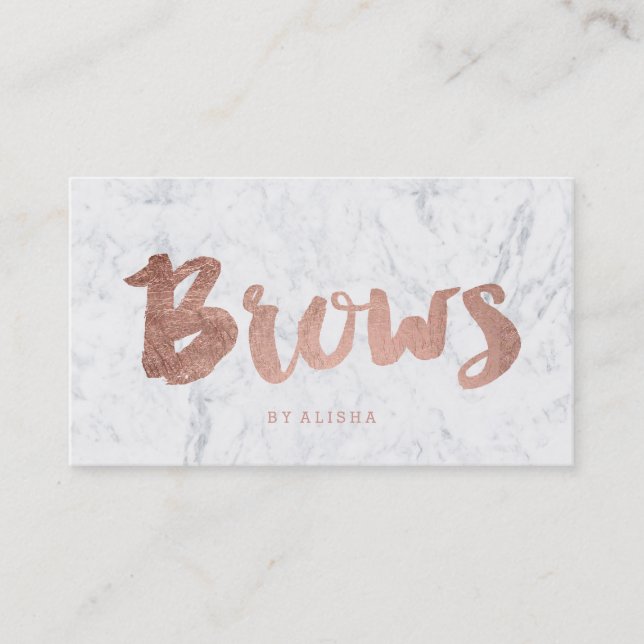 Brows faux rose gold typography marble loyalty card (Front)