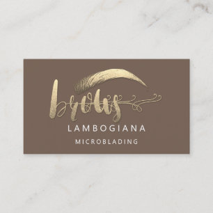 Brows Golden Logo Microblading Social Media Brown  Business Card