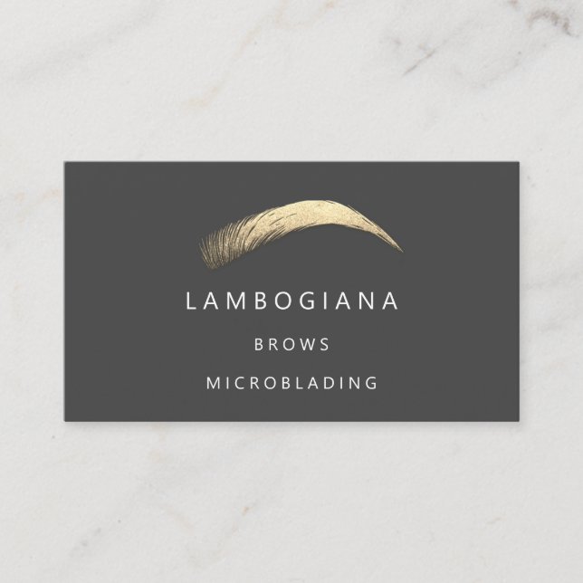 Brows Golden Logo Microblading Social Media Grey B Business Card (Front)