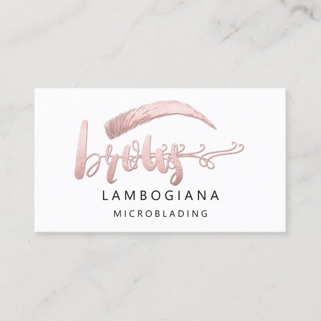 Brows Logo Microblade Social Media White Rose Busi Business Card (Front)