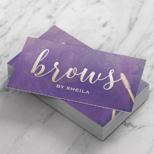 Brows Makeup Artist Gold Script Elegant Purple Business Card