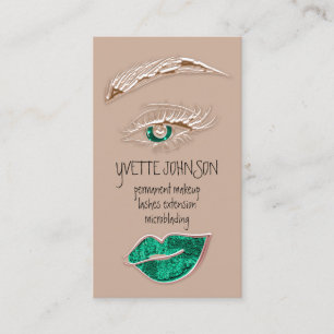 Brows Makeup Logo QRCode Rose Emerald Lip Skin Business Card