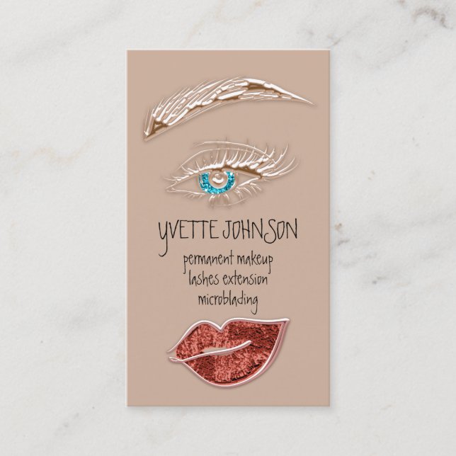 Brows Makeup Logo QRCode Rose Lip Gold Brown Business Card (Front)