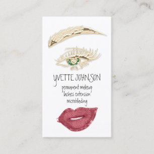 Brows Makeup QRCode Logo Rose Lips Gold Eyelash  Business Card